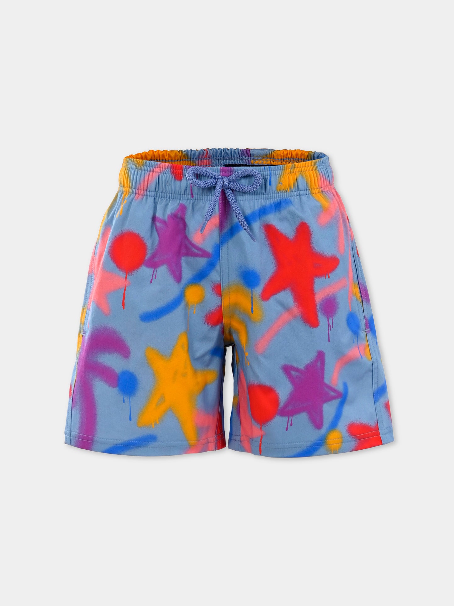 Boxer mare celeste per bambino con palma e stella,Palm Angels,PBFD001F25FAB0014084