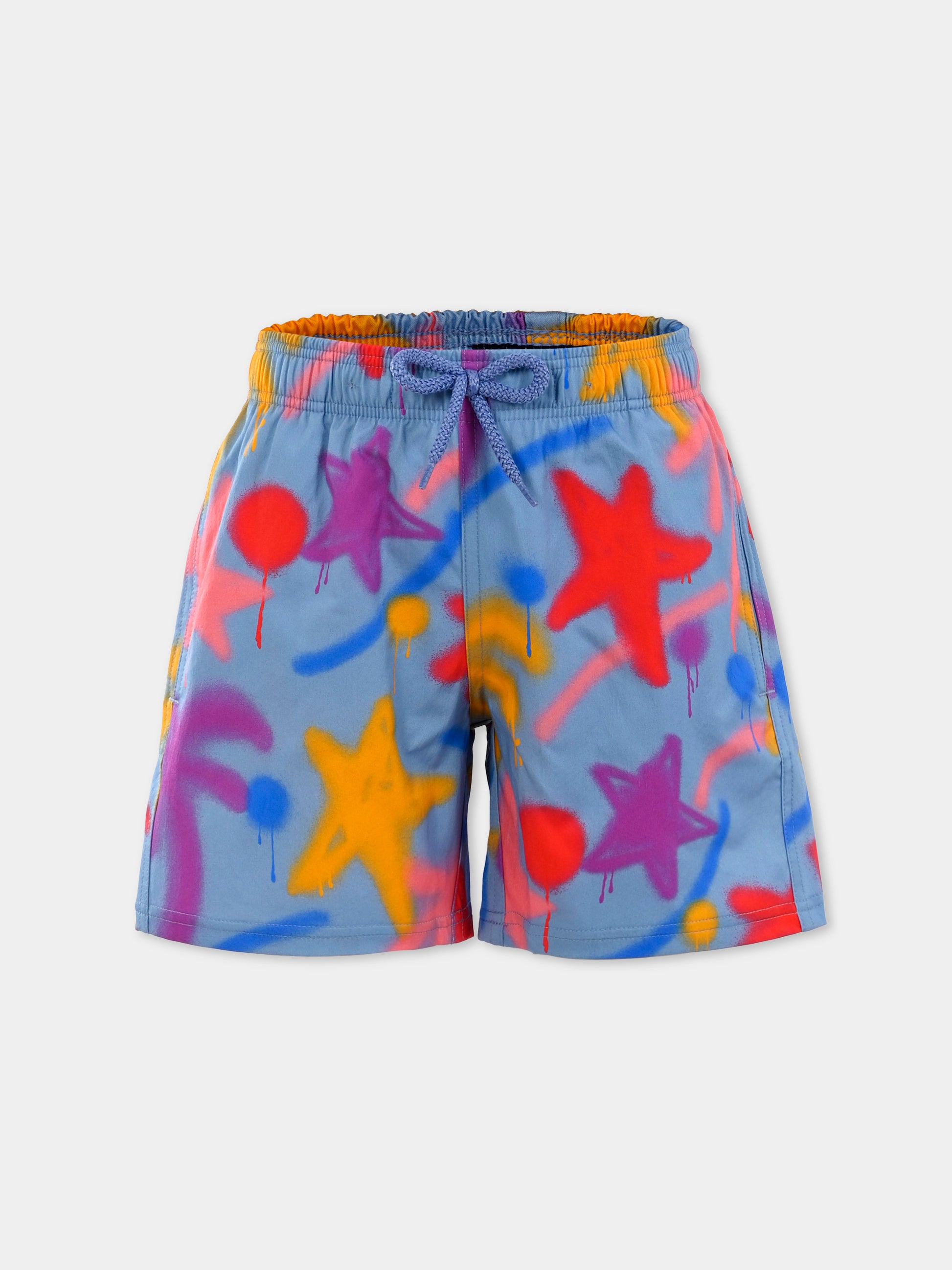 Boxer mare celeste per bambino con palma e stella,Palm Angels,PBFD001F25FAB0014084
