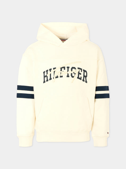 Felpa avorio per bambino con logo,Tommy Hilfiger Junior,25CTHKB0KB09742 YA8