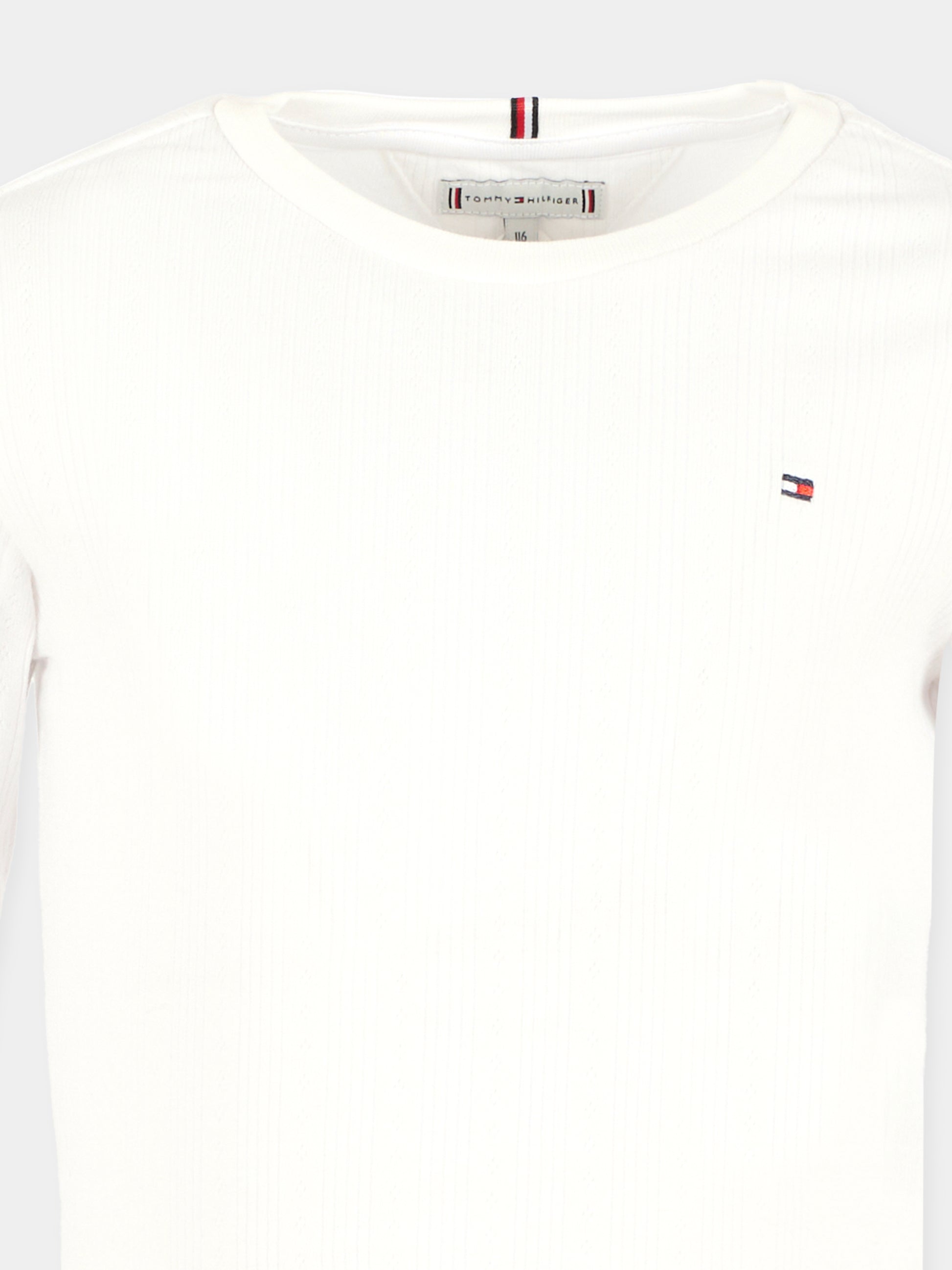 T-shirt bianca per bambina con bandierina,Tommy Hilfiger Junior,25CTHKG0KG08631 YBR