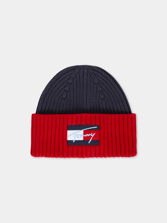 Berretto blu per bambino con patch logato,Tommy Hilfiger Junior,25CTAAU0AU01981 DW6