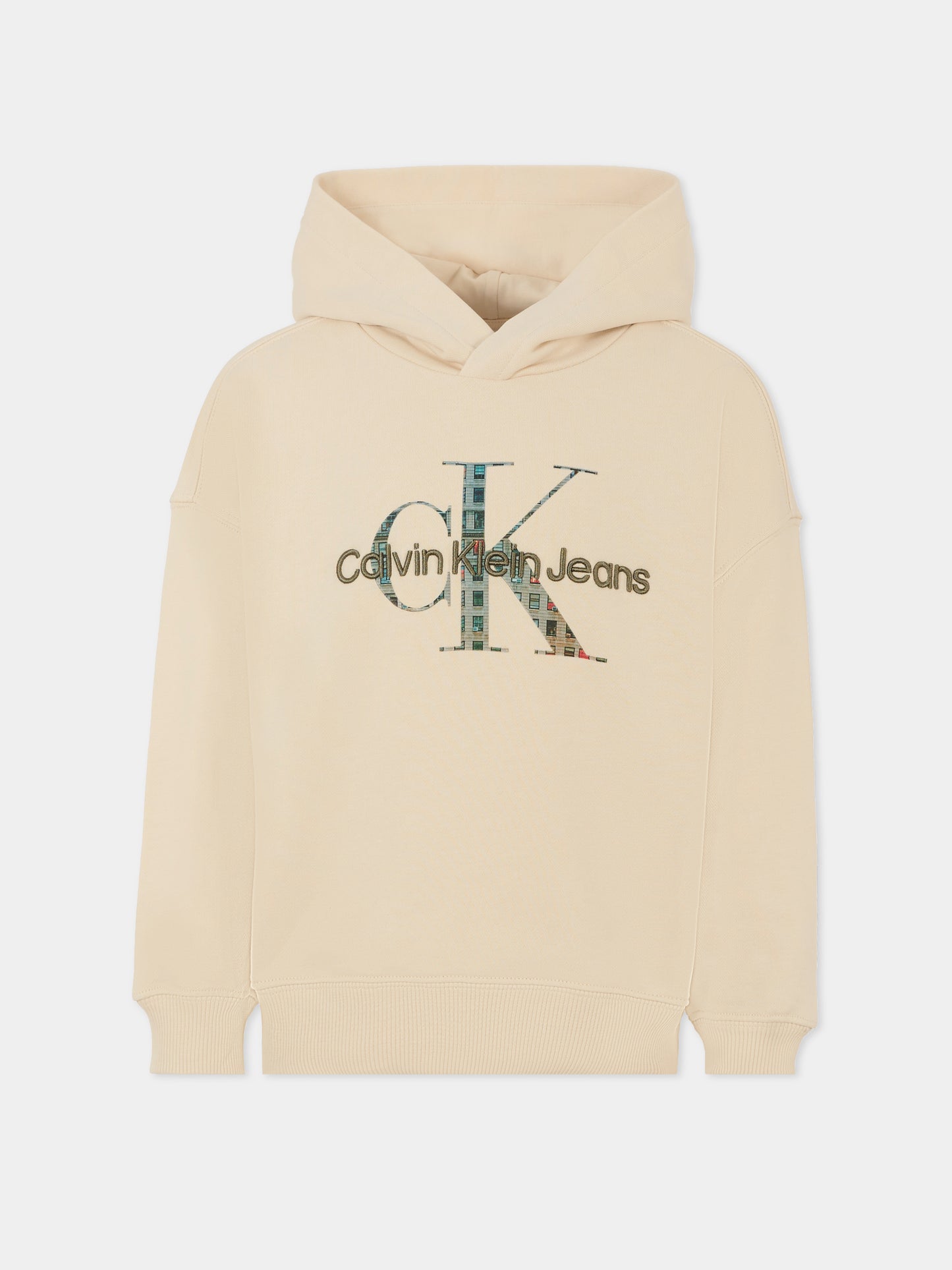 Felpa avorio per bambina con logo ricamato,Calvin Klein Kids,25CCKIB0IB02524 PGB
