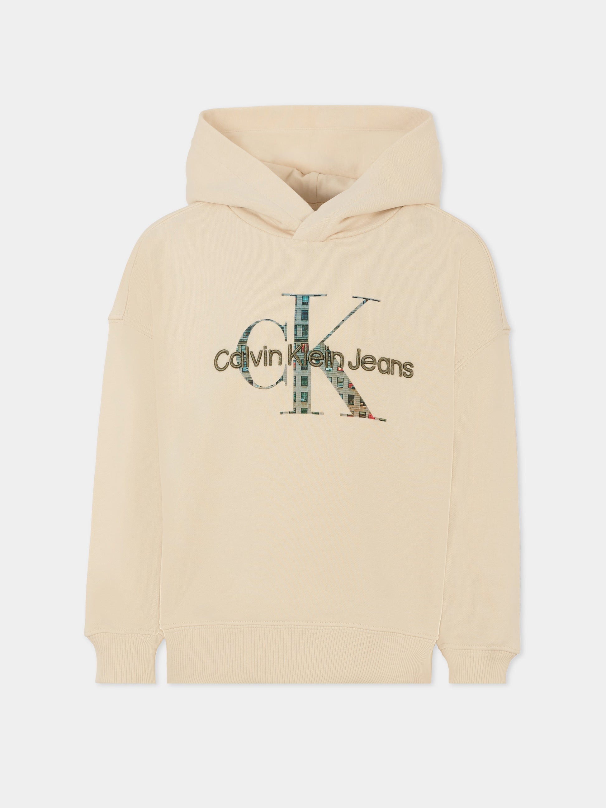 Felpa avorio per bambina con logo ricamato,Calvin Klein Kids,25CCKIB0IB02524 PGB
