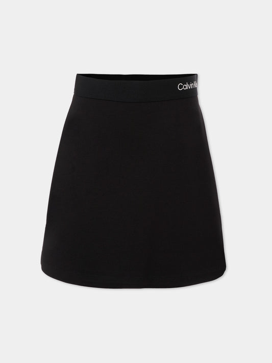 Gonna nera per bambina con logo bianco,Calvin Klein Kids,25CCKIG0IG02784 BEH