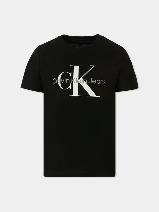 T-shirt nera per bambini con logo bianco,Calvin Klein Kids,25CCKIU0IU00676 BEH
