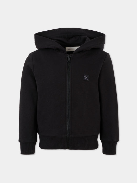 Felpa nera per bambini con patch logato,Calvin Klein Kids,25CCKIU0IU00707 BEH