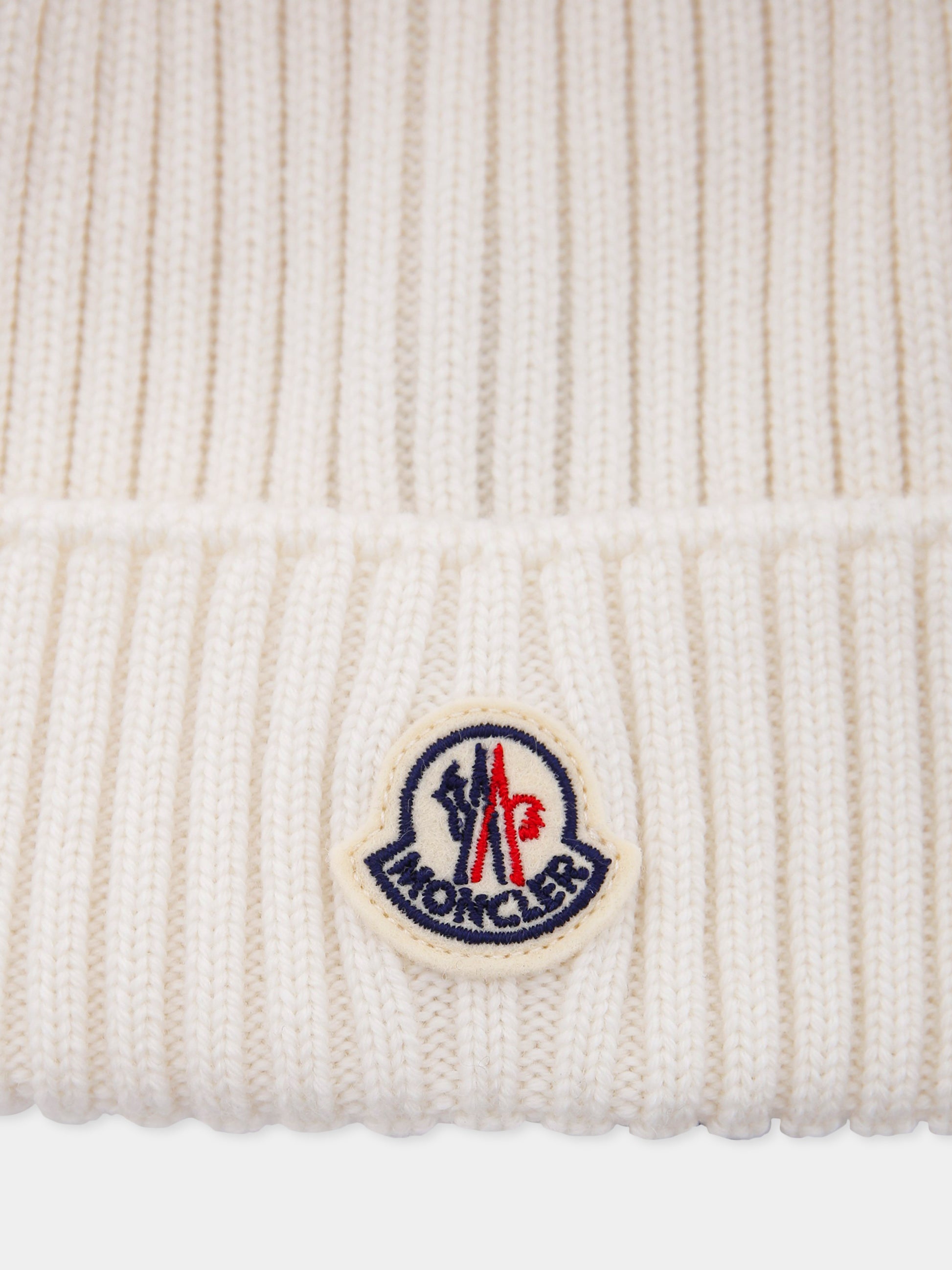 Berretto bianco per bambini con pompon,Moncler Kids,K2954 - 3B00011 - M1131 030