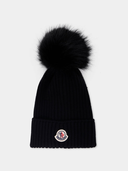 Berretto nero per bambini con pompon,Moncler Kids,K2954 - 3B00011 - M1131 999