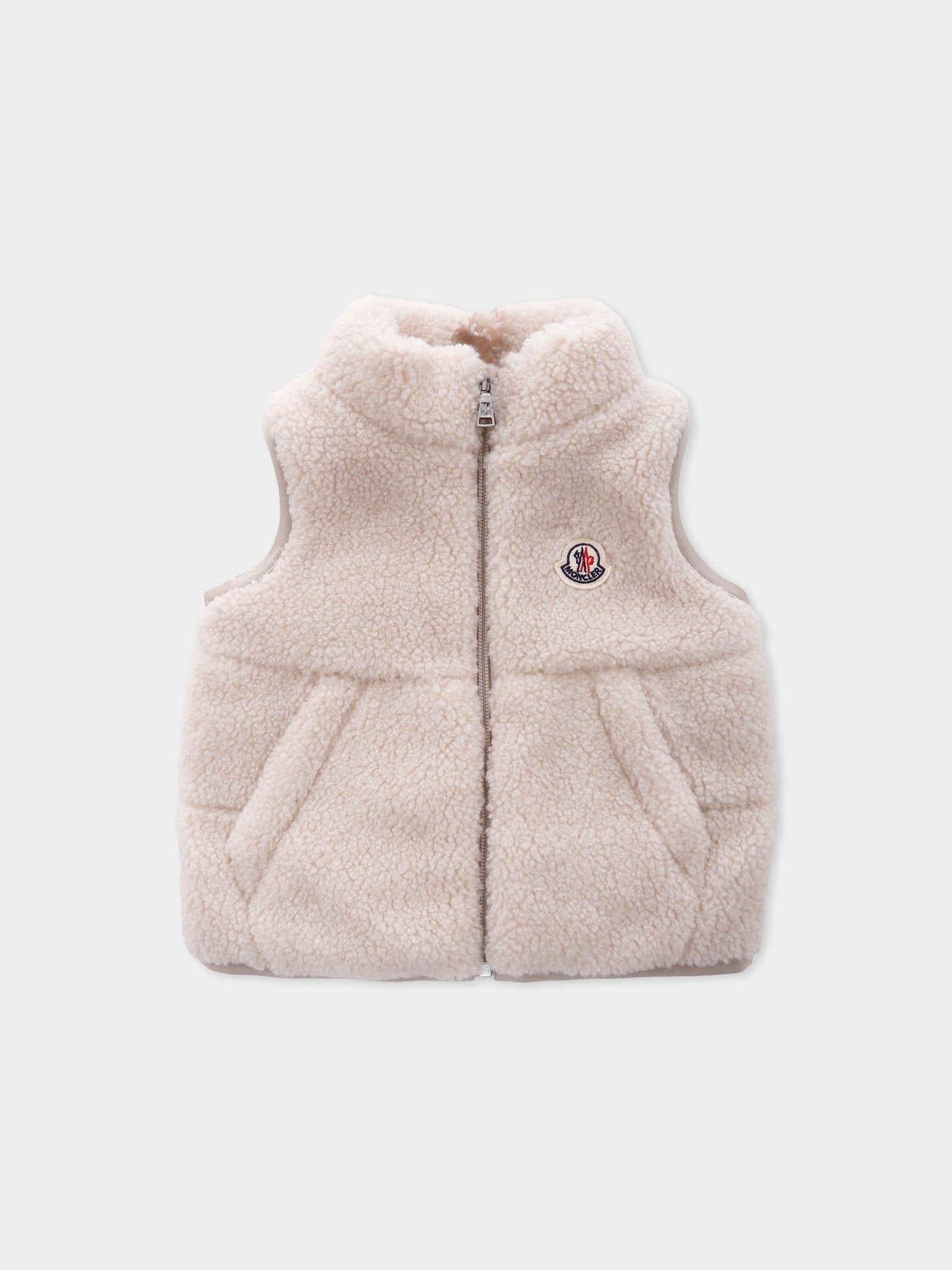 Gilet Ernest beige per neonati con logo,Moncler Kids,K2951 - 1A00009 - 809J0 23P
