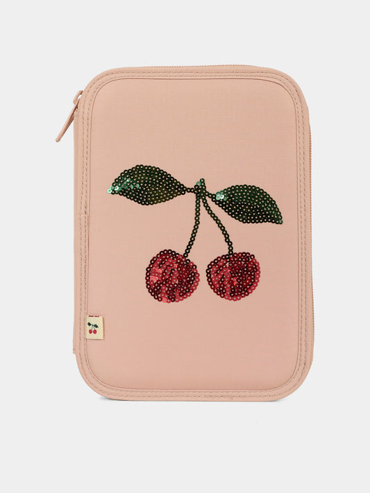 Astuccio rosa per bambina con ciliegie,Konges Sløjd,KS103456 MAHOGANY ROSE