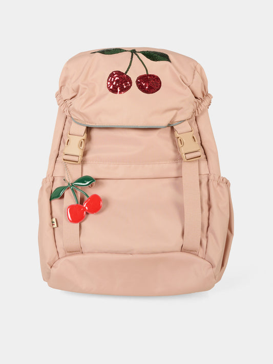 Zaino rosa per bambina con ciliegie,Konges Sløjd,KS103457 MAHOGANY ROSE