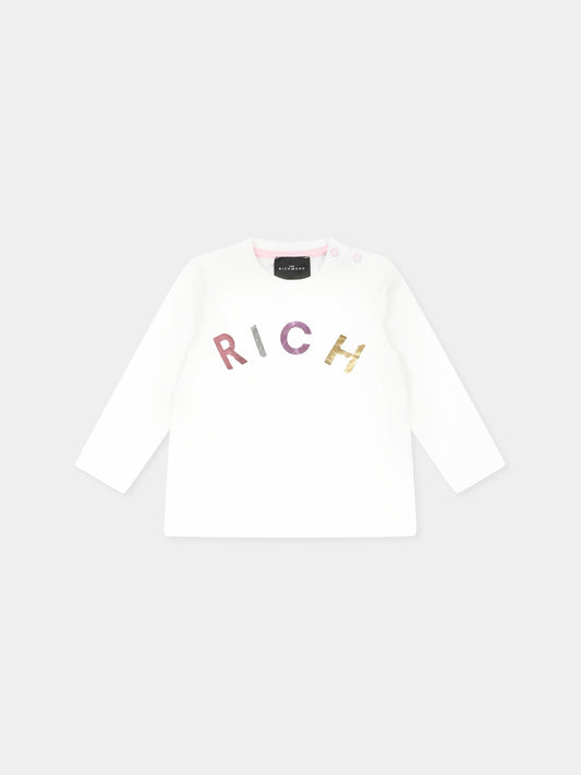 T-shirt bianca per neonata con logo,Richmond,RIA24054TS OFF-WHITE