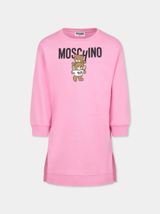 Vestito rosa per bambina con due Teddy Bears,Moschino Kids,HDV0FE LCA14 50243