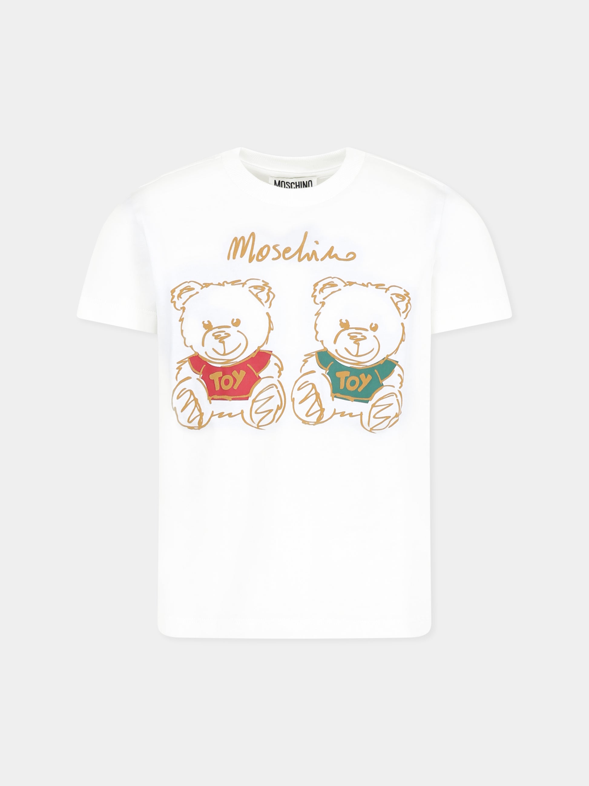 T-shirt bianca per bambini con Teddy Bears,Moschino Kids,HWM04K LAA01 10063