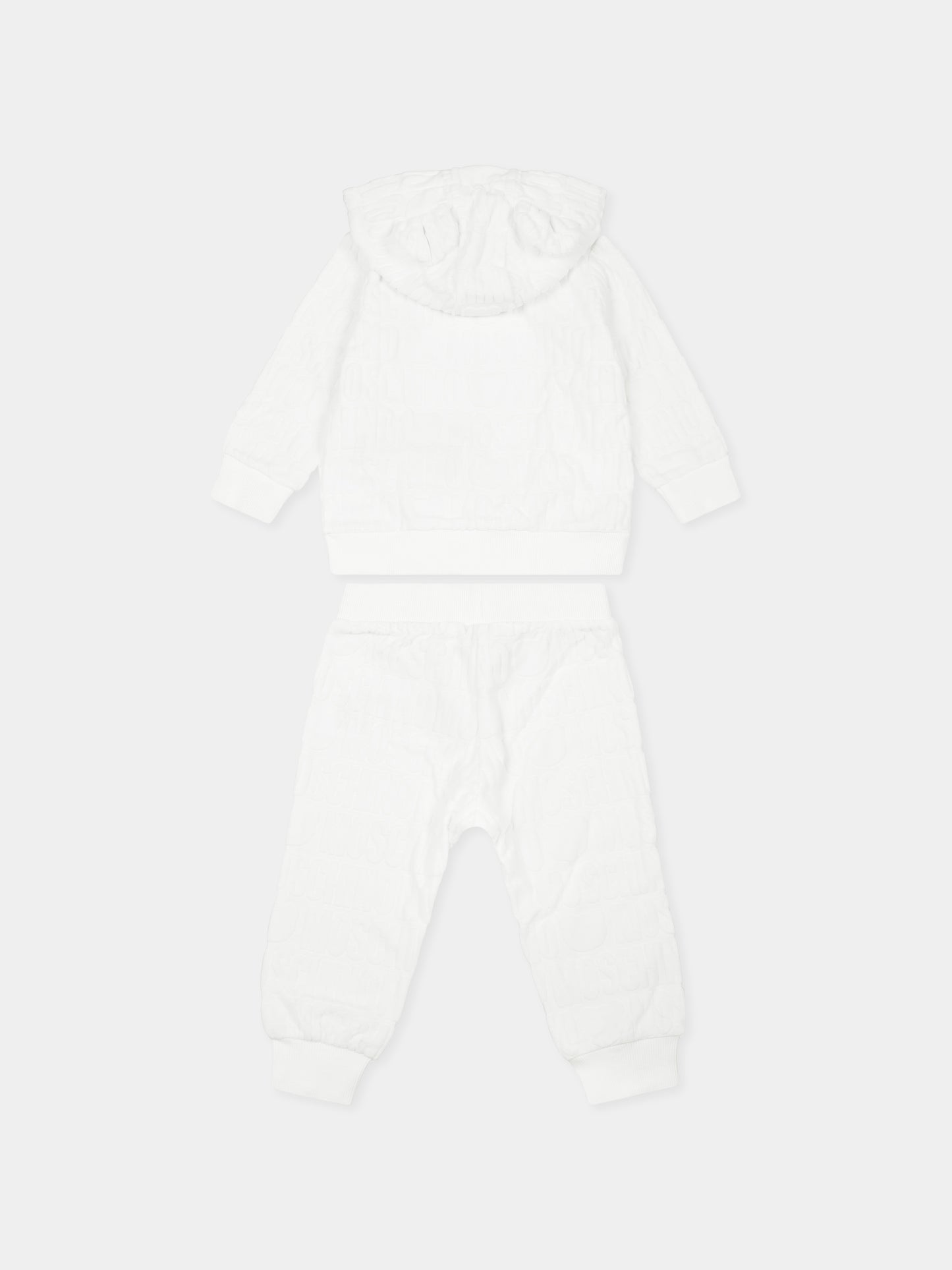 Completo bianco per neonati con logo all over,Moschino Kids,MMK04I LGB11 10063