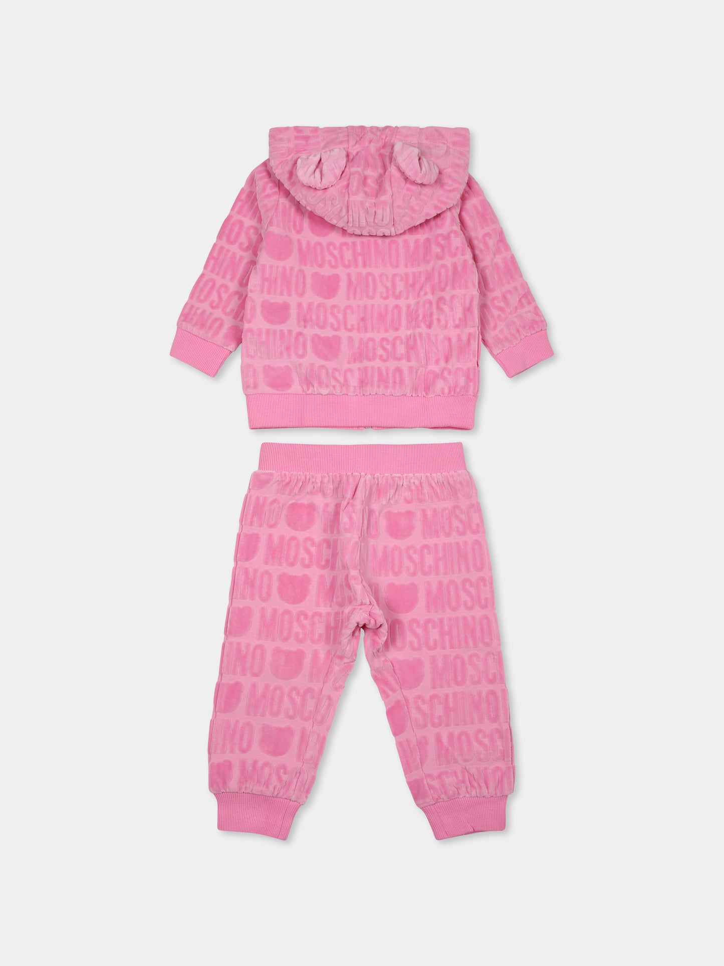 Completo rosa per neonata con logo all over,Moschino Kids,MMK04I LGB11 50243