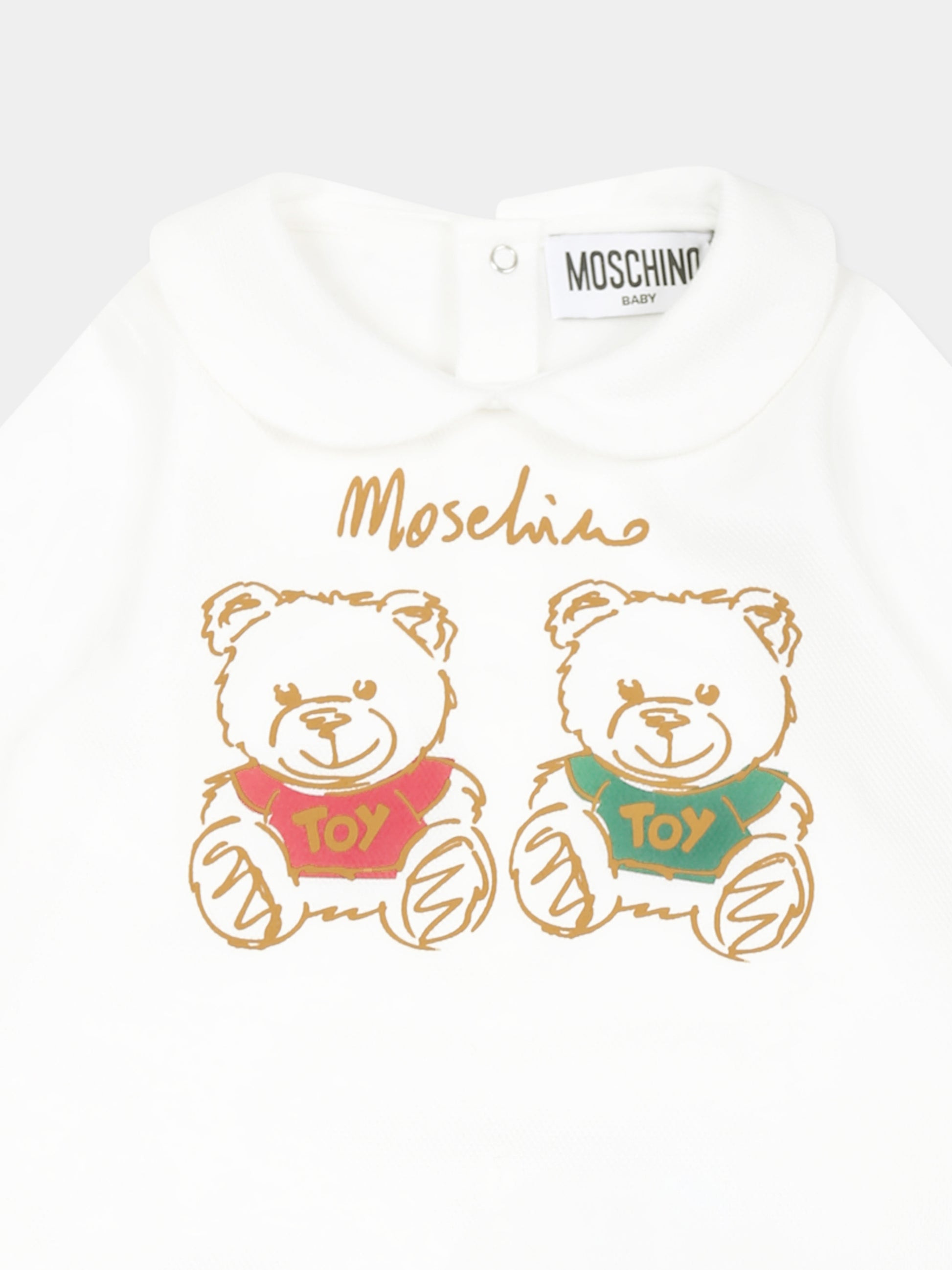 Tutina bianca per neonati con due Teddy Bear,Moschino Kids,MMY066 LCA64 10063