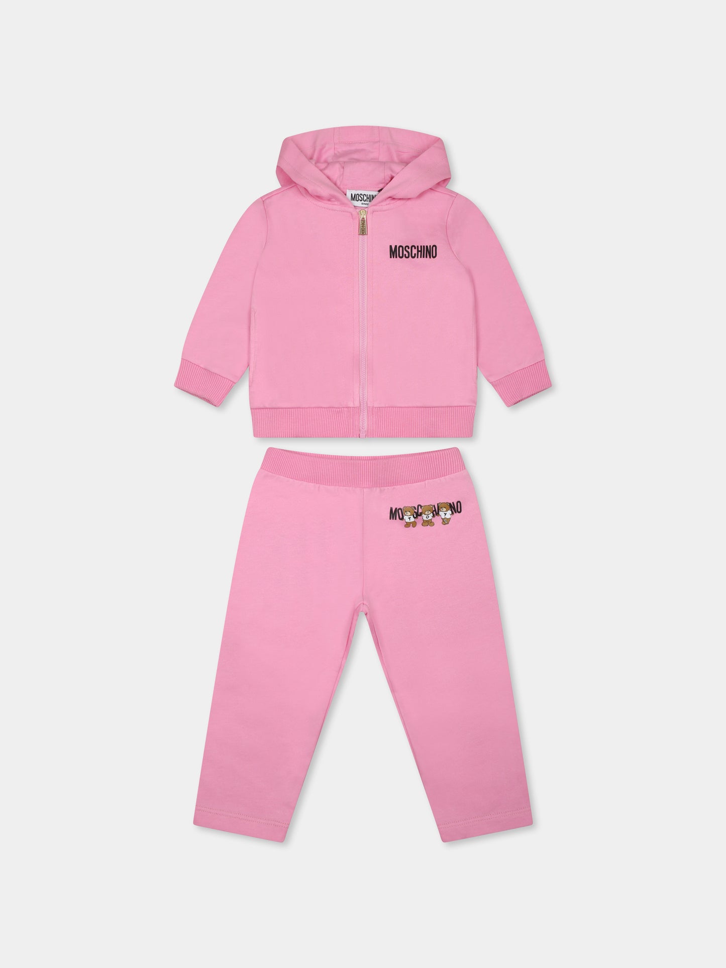 Completo rosa per neonata con tre Teddy Bears,Moschino Kids,MUK04Y LCA40 50243