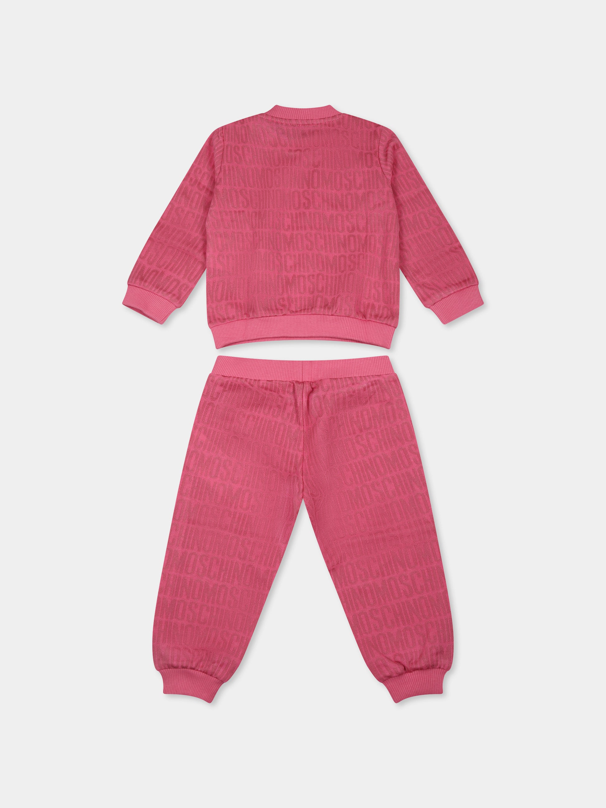 Completo fuchsia per neonata con logo all over,Moschino Kids,MYK02P M0J03 86197