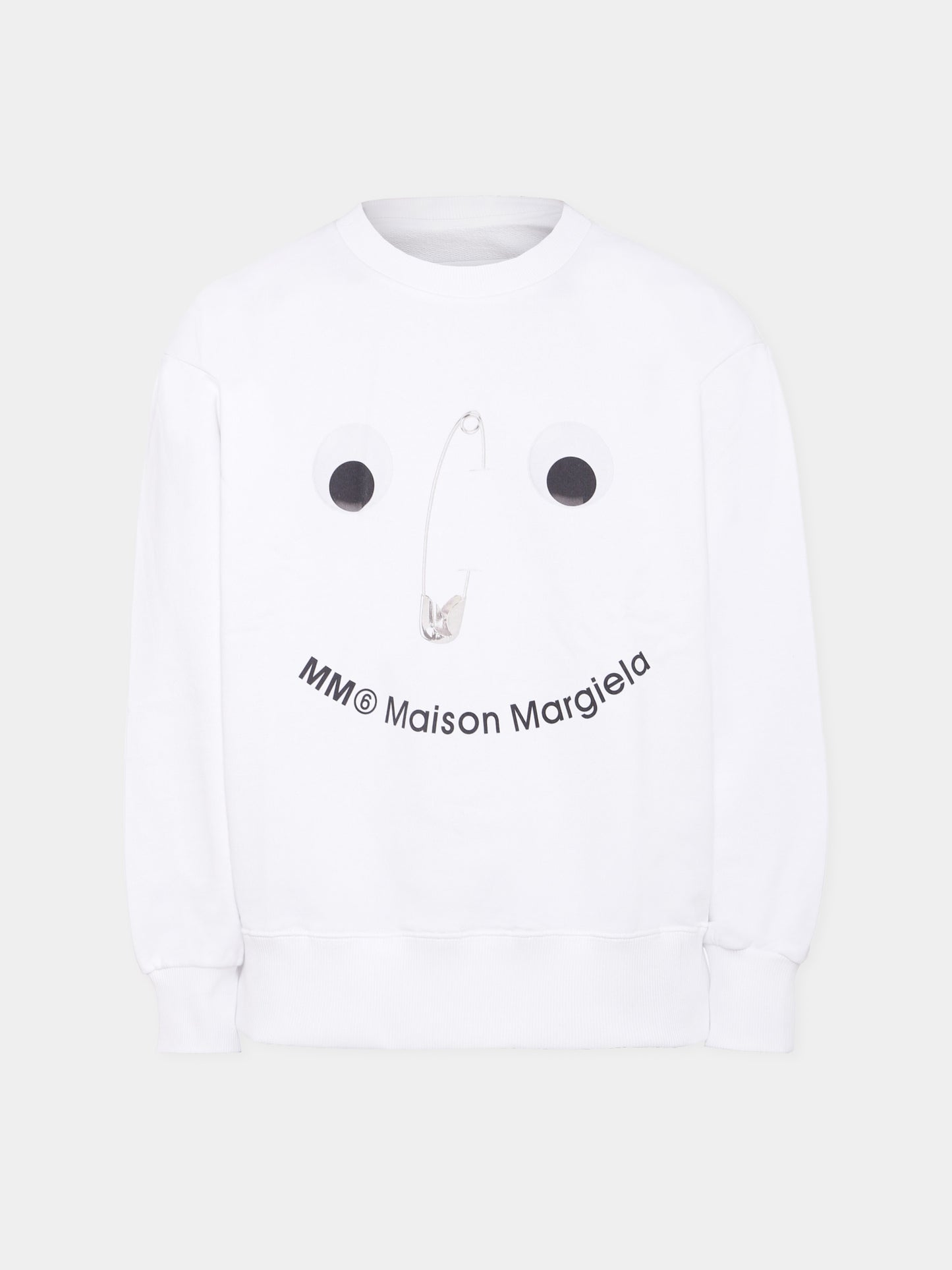 Felpa bianca per bambini con spilla da balia,Mm6 Maison Margiela,M60868-MM04H-M6100