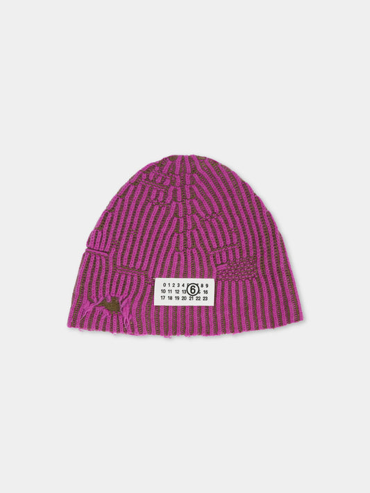 Berretto viola per bambina con logo,Mm6 Maison Margiela,M60913-MM06K-M6C40