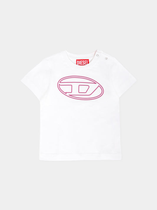 T-shirt bianca per neonata con logo,Diesel,K00708-00YI9-K1413
