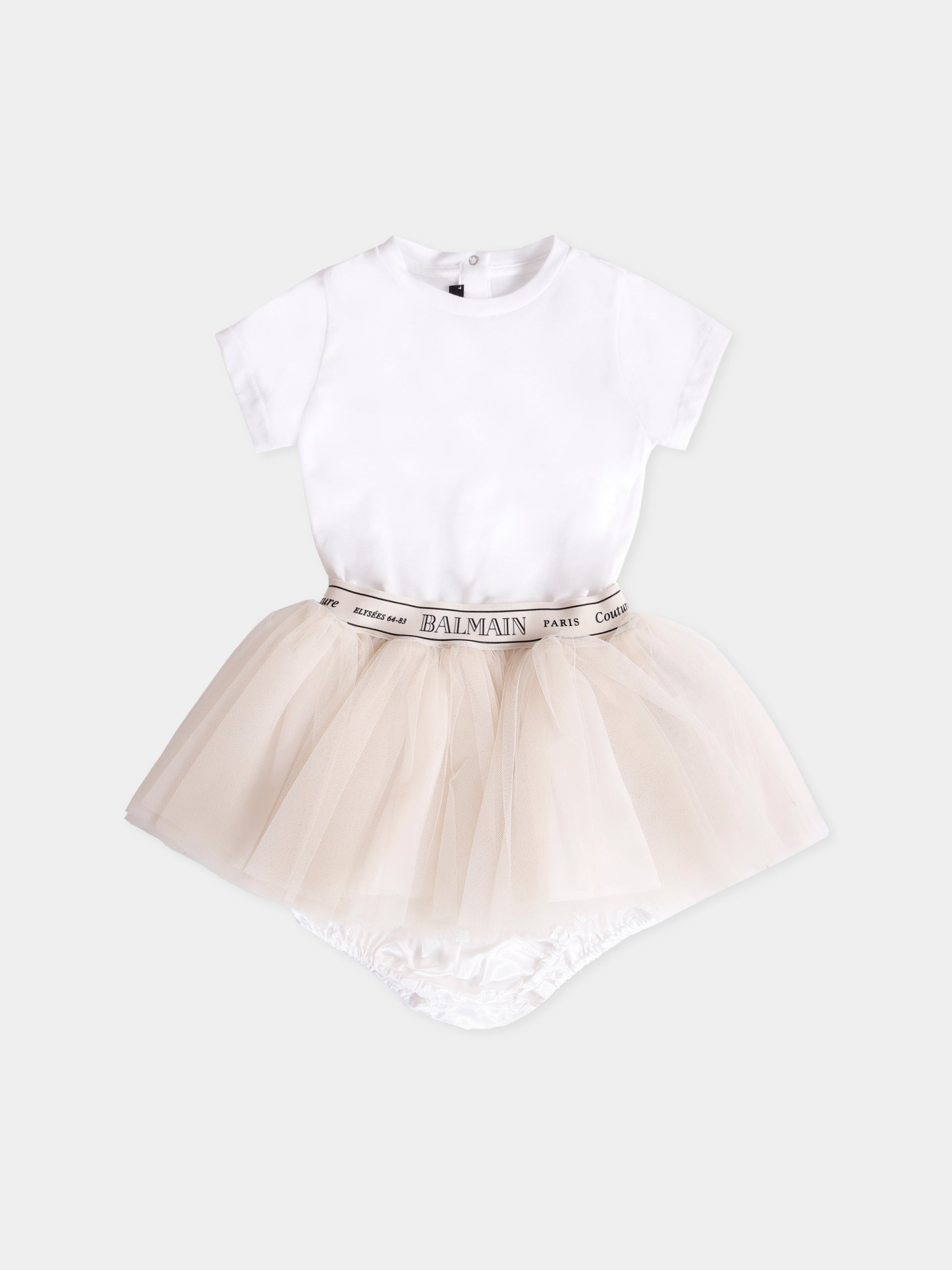 Vestito bianco per neonta con logo,Balmain Kids,BX1121-T0002 109BC