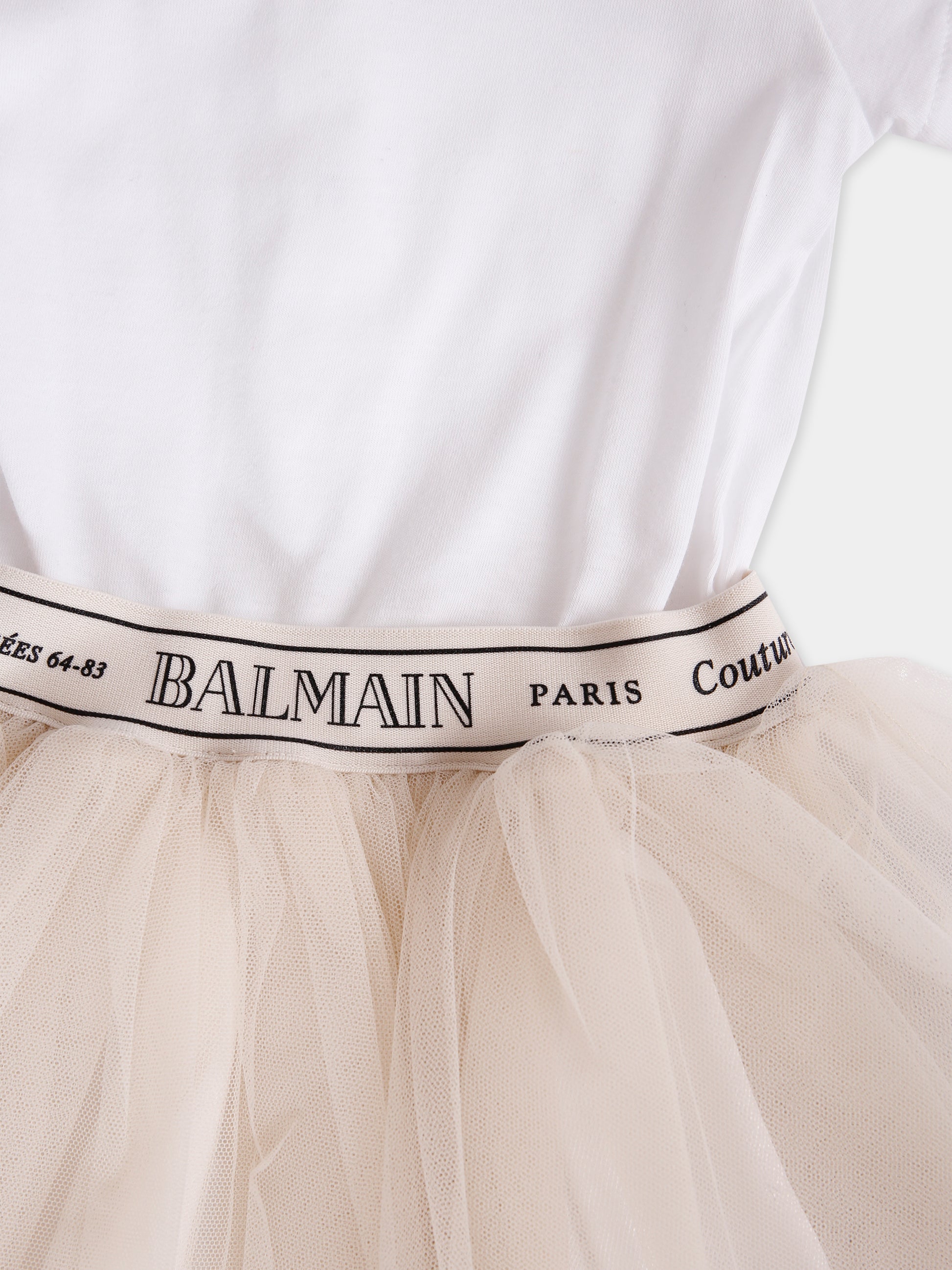Vestito bianco per neonta con logo,Balmain Kids,BX1121-T0002 109BC