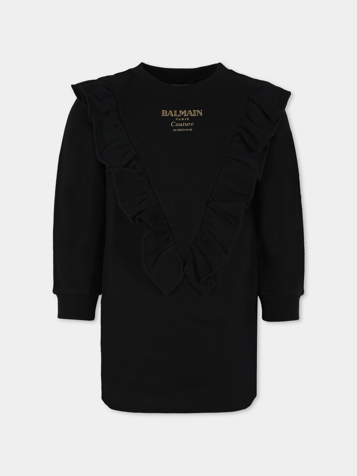 Vestito nero per bambina con logo,Balmain Kids,BX1A80-Z3183 930OR