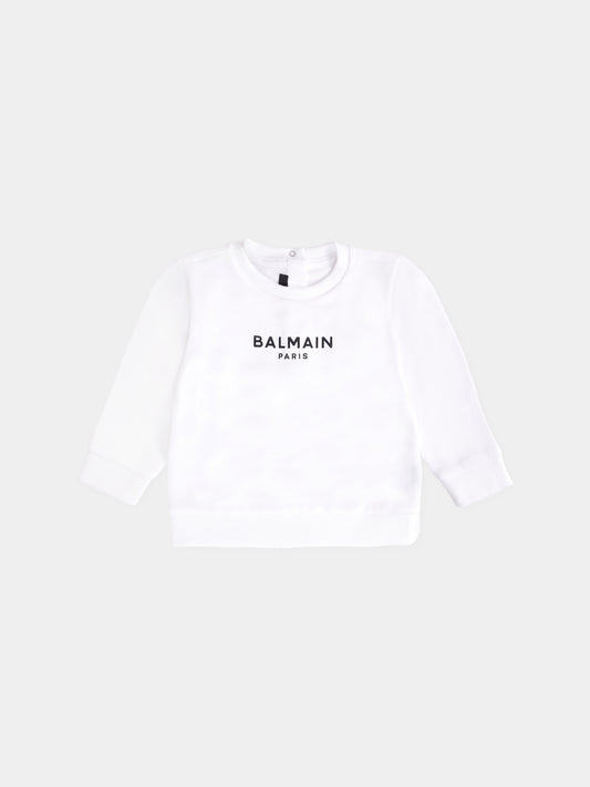 Felpa bianca per neonati con logo,Balmain Kids,BX4500-Z3183 100NE