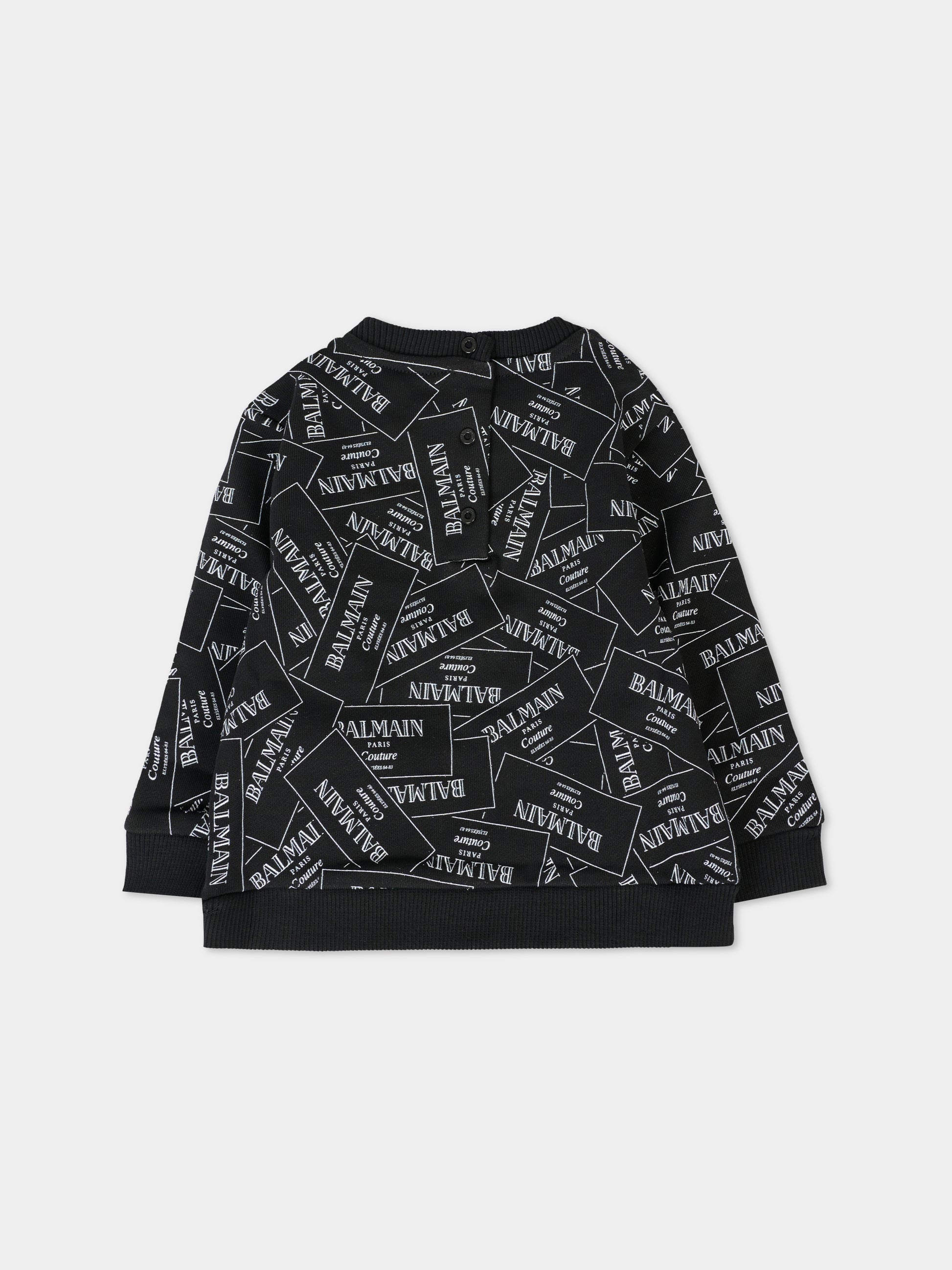 Felpa nera per neonato con logo all over,Balmain Kids,BX4580-Z3331 930BC