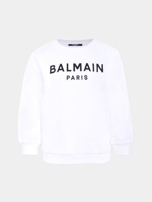 Felpa bianca per bambini con logo,Balmain Kids,BX4P10-Z3183 100NE