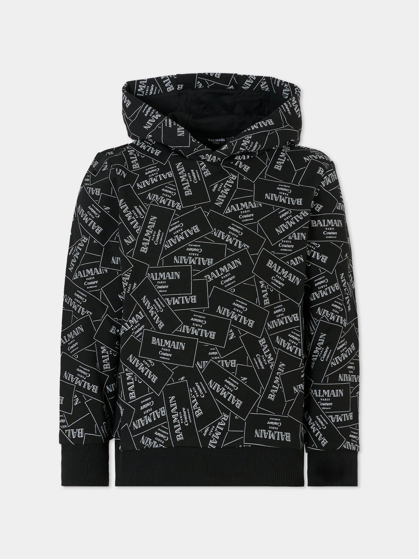Felpa nera per bambini con logo all over,Balmain Kids,BX4P60-Z3331 930BC