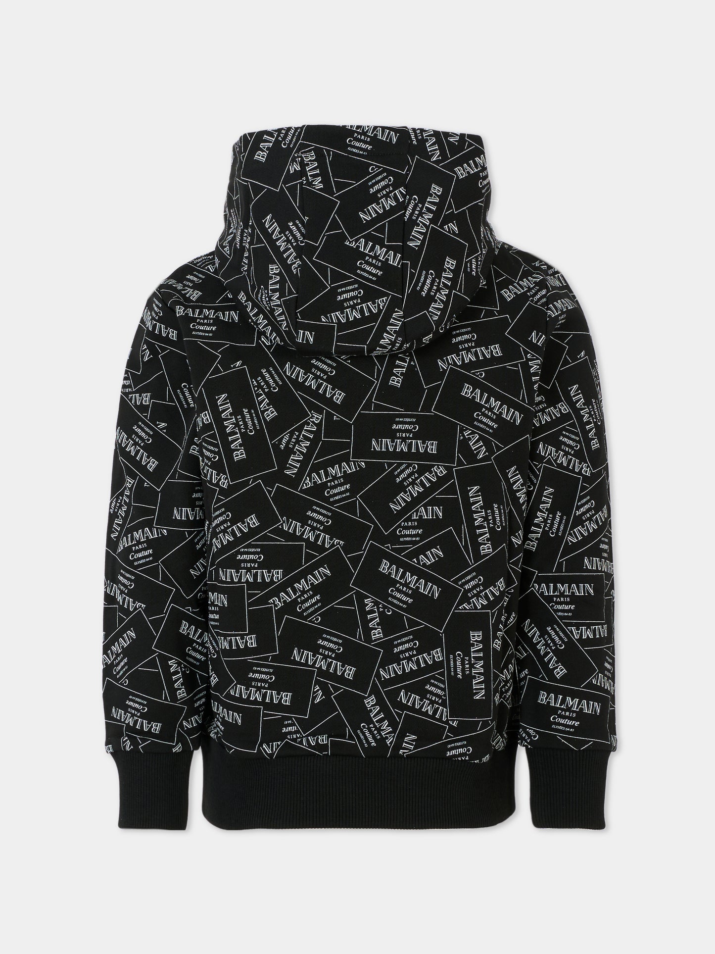 Felpa nera per bambini con logo all over,Balmain Kids,BX4P60-Z3331 930BC