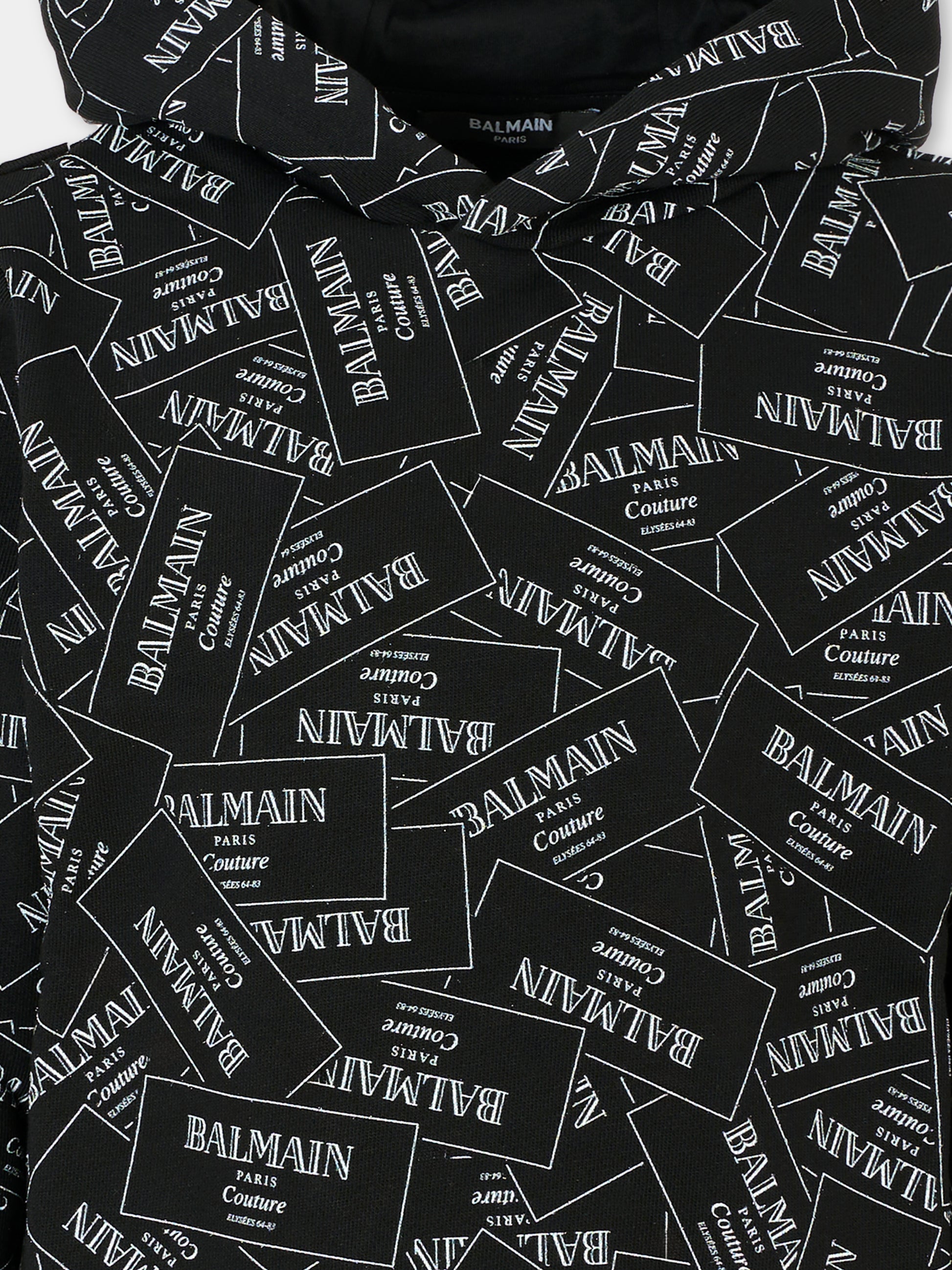 Felpa nera per bambini con logo all over,Balmain Kids,BX4P60-Z3331 930BC