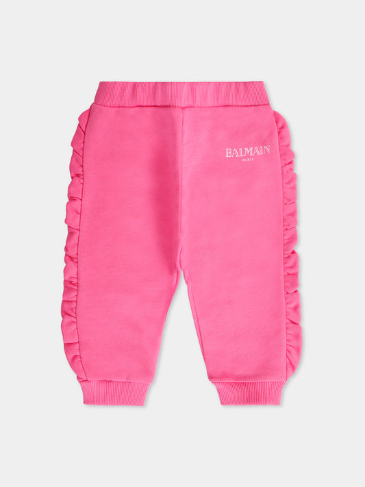 Pantaloni rosa per neonata con logo,Balmain Kids,BX6040-Z3183 51PRS