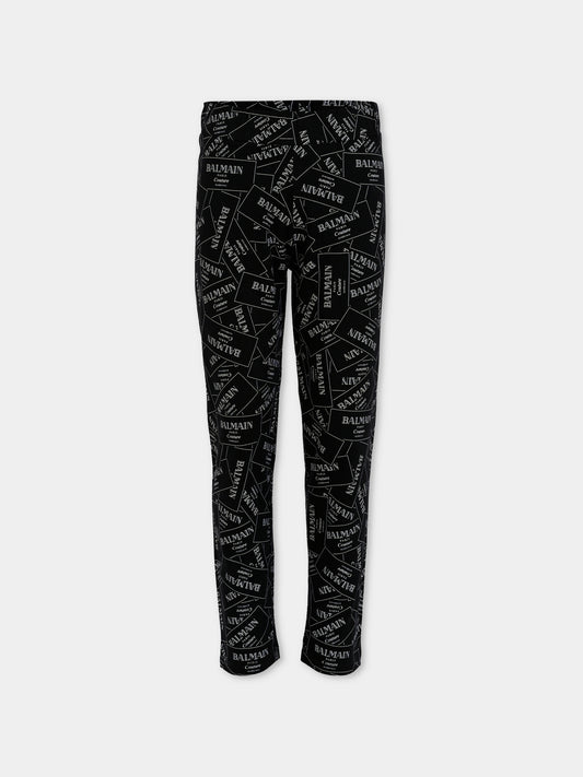 Leggings neri per bambina con logo,Balmain Kids,BX6C00-Z3332 930BC