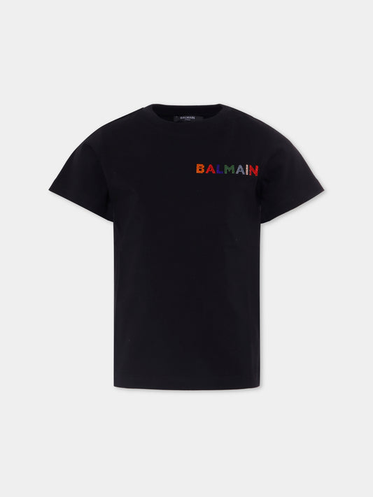 T-shirt nera per bambina con logo,Balmain Kids,BX8A71-Z3186 930MC