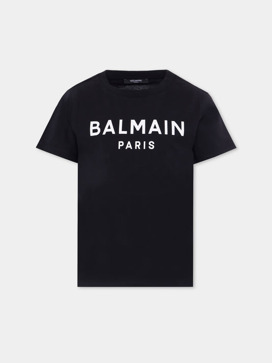T-shirt nera per bambini con logo,Balmain Kids,BX8P01-Z3186 930BC
