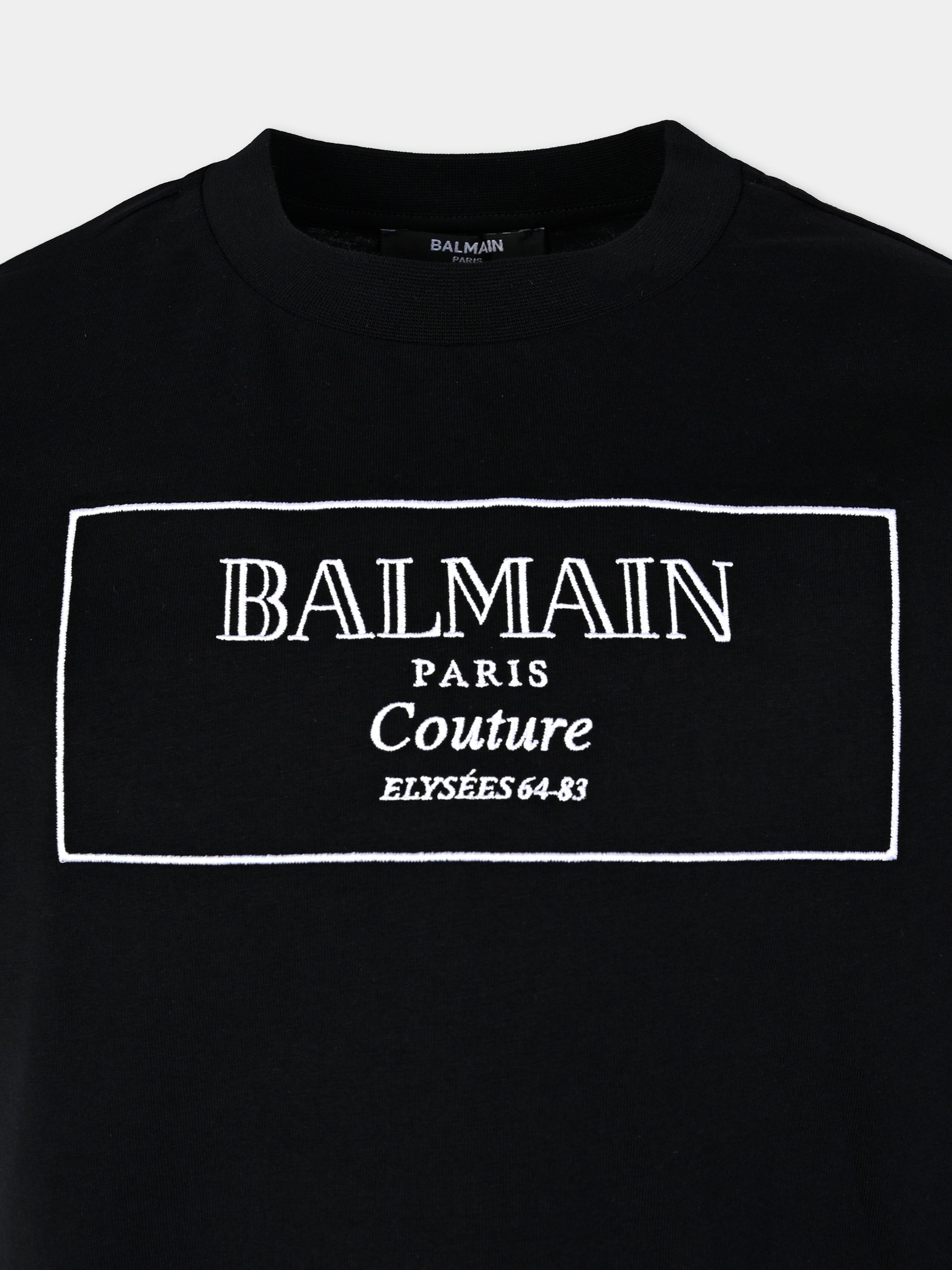T-shirt nera per bambini con logo ricamato,Balmain Kids,BX8P51-Z3186 930BC