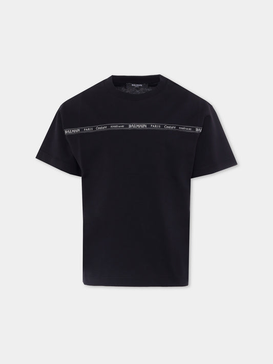 T-shirt nera per bambini con logo,Balmain Kids,BX8P71-Z3186 930NE