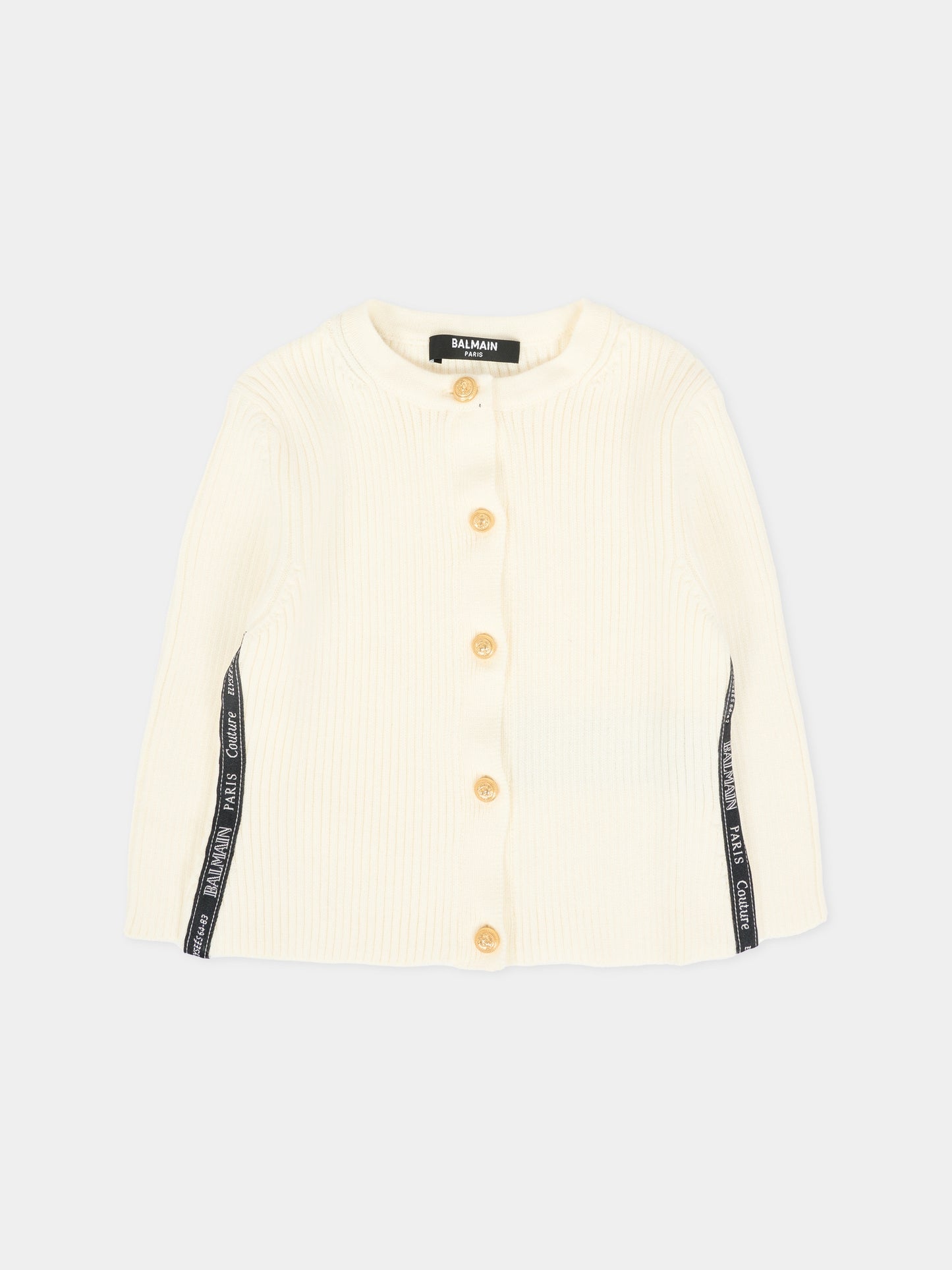 Cardigan avorio per neonata con logo,Balmain Kids,BX9020-Z3297 102NE
