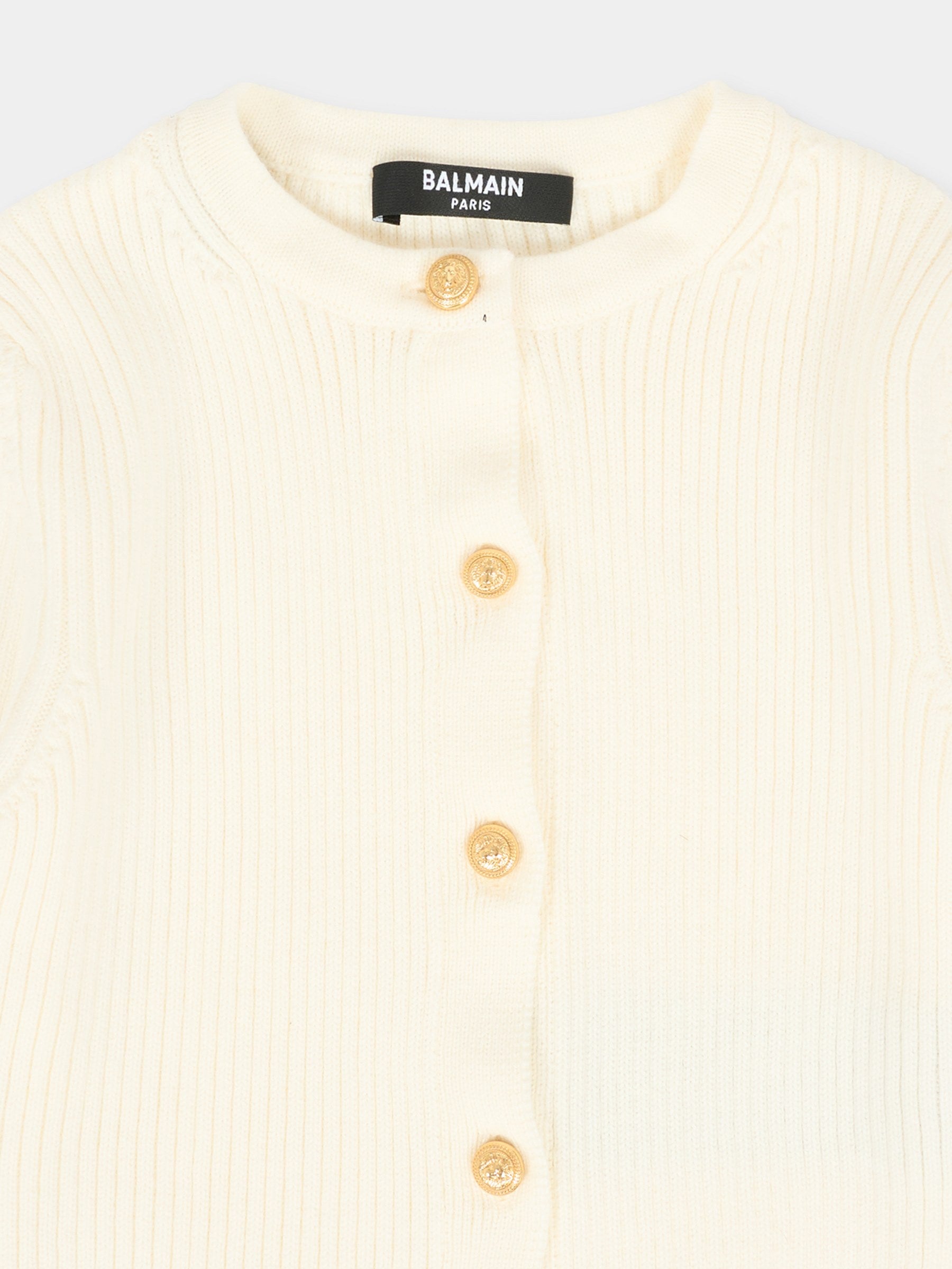 Cardigan avorio per neonata con logo,Balmain Kids,BX9020-Z3297 102NE