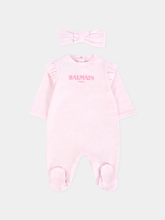 Set tutina rosa per neonata con logo,Balmain Kids,BXB00A-Z3186 500FU
