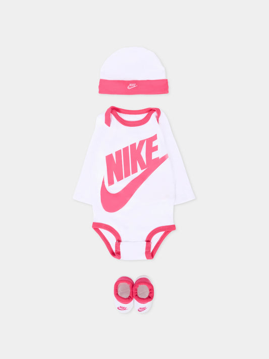 Set bianco per neonata con logo e Swoosh fucsia,Nike,LN0134 A9P