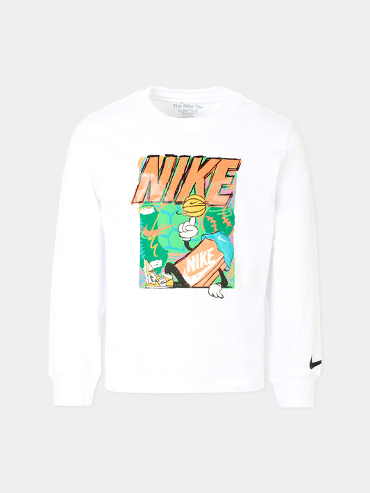 T-shirt bianca per bambino con stampa e logo,Nike,86N322 001
