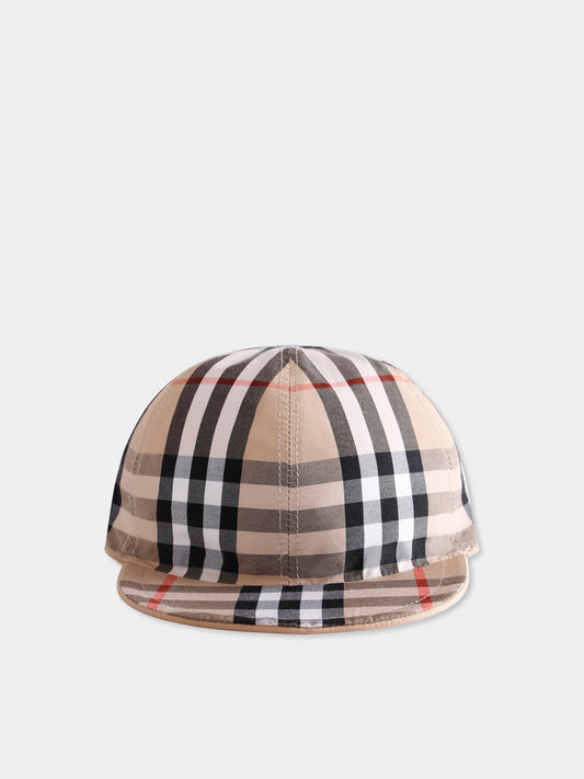 Cappello reversibile beige per neonati con check vintage,Burberry Kids,8089430 B9368