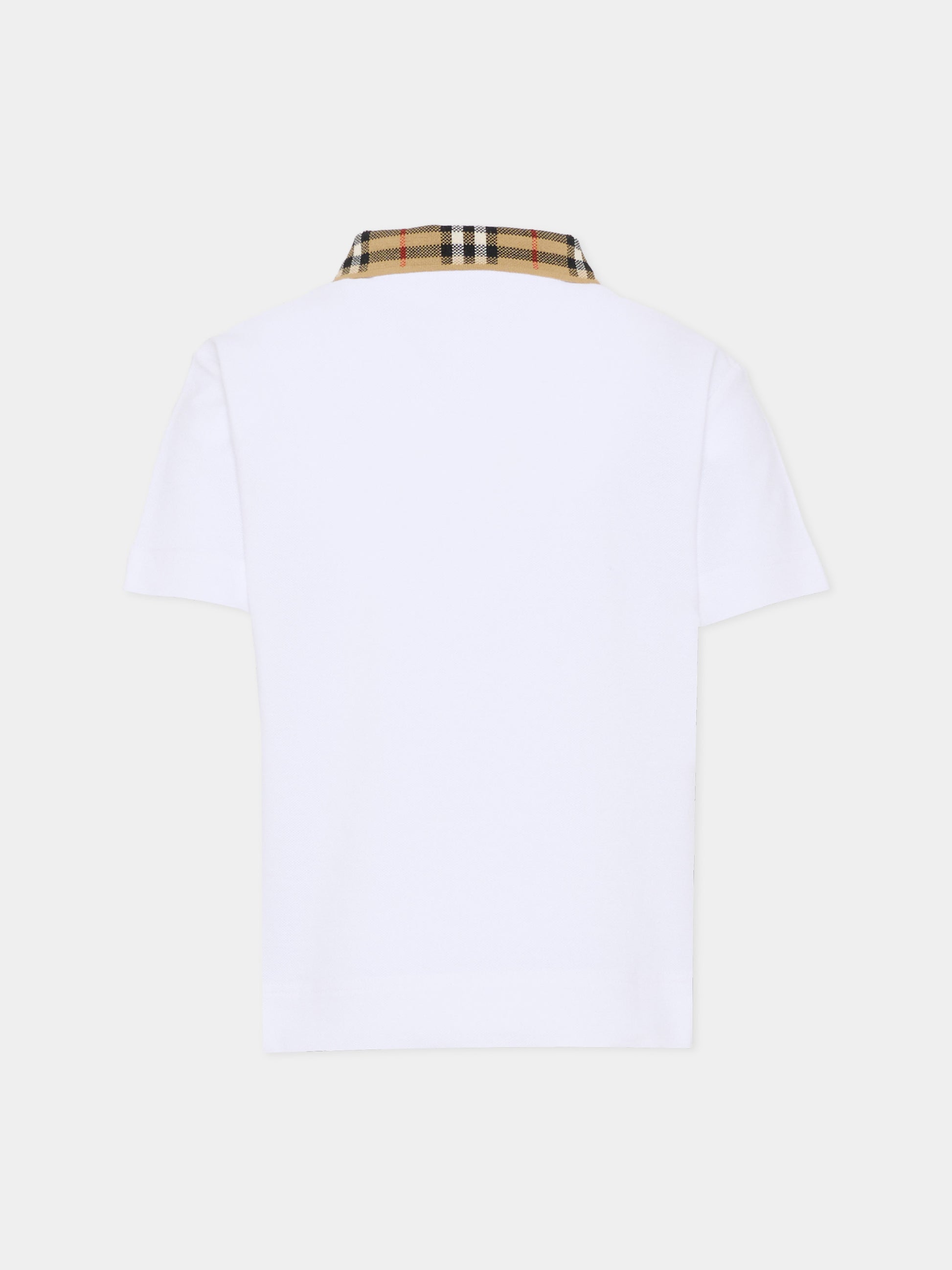 Polo bianca per bambino con check vintage,Burberry Kids,8105571 A1464
