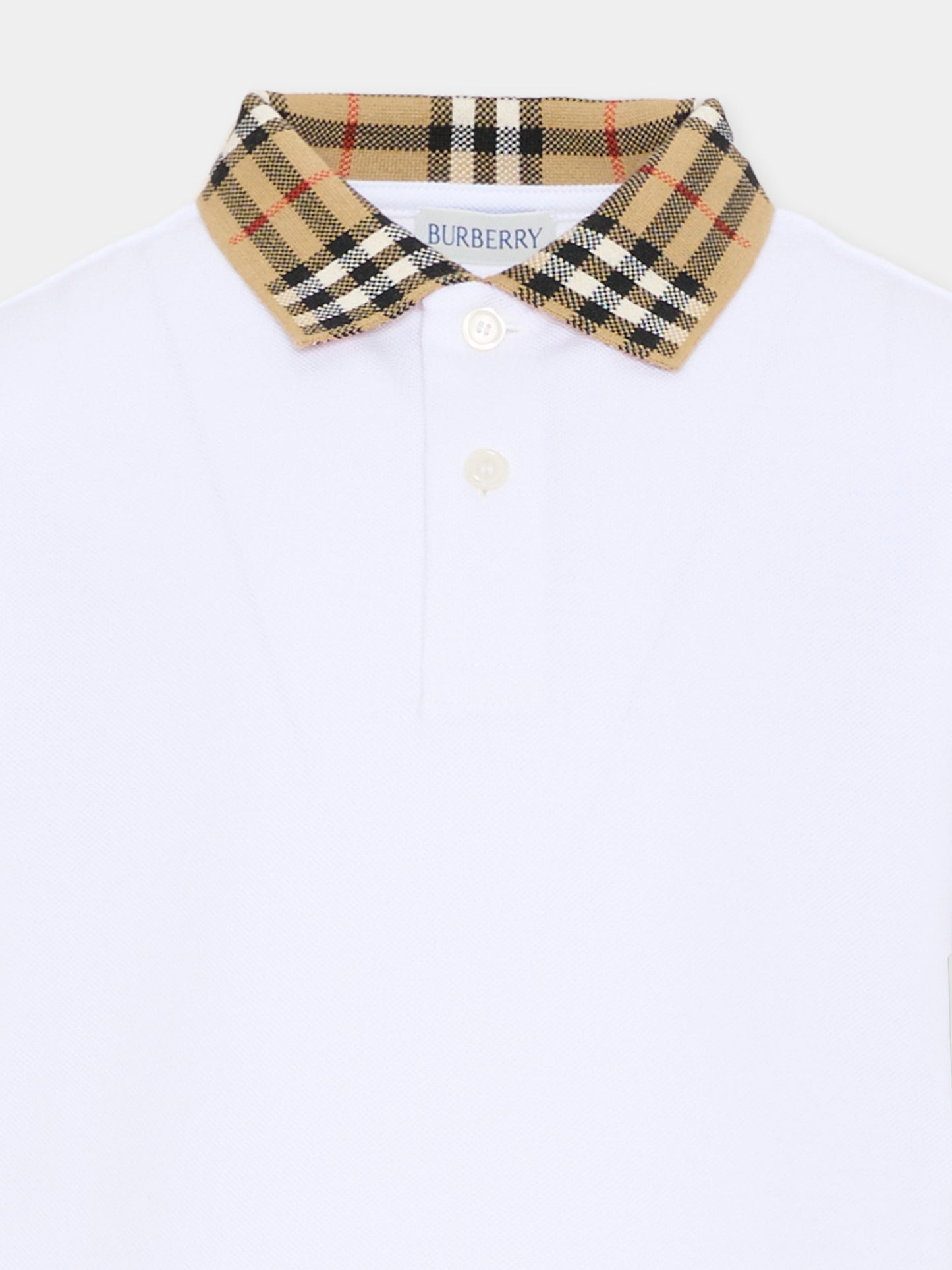 Polo bianca per bambino con check vintage,Burberry Kids,8105571 A1464