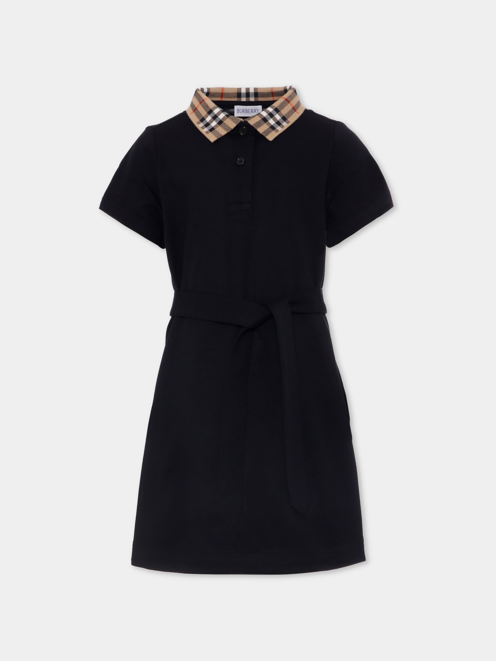 Vestito nero per bambina con check vintage,Burberry Kids,8105585 A1189